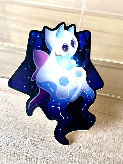 Thumbnail: Sticker of a ghost-like character with a starry night pattern.