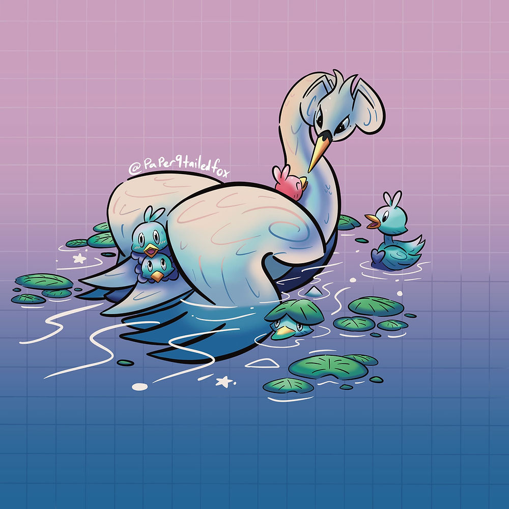 Commission work by Paper9TailedFox of Lapras with babies