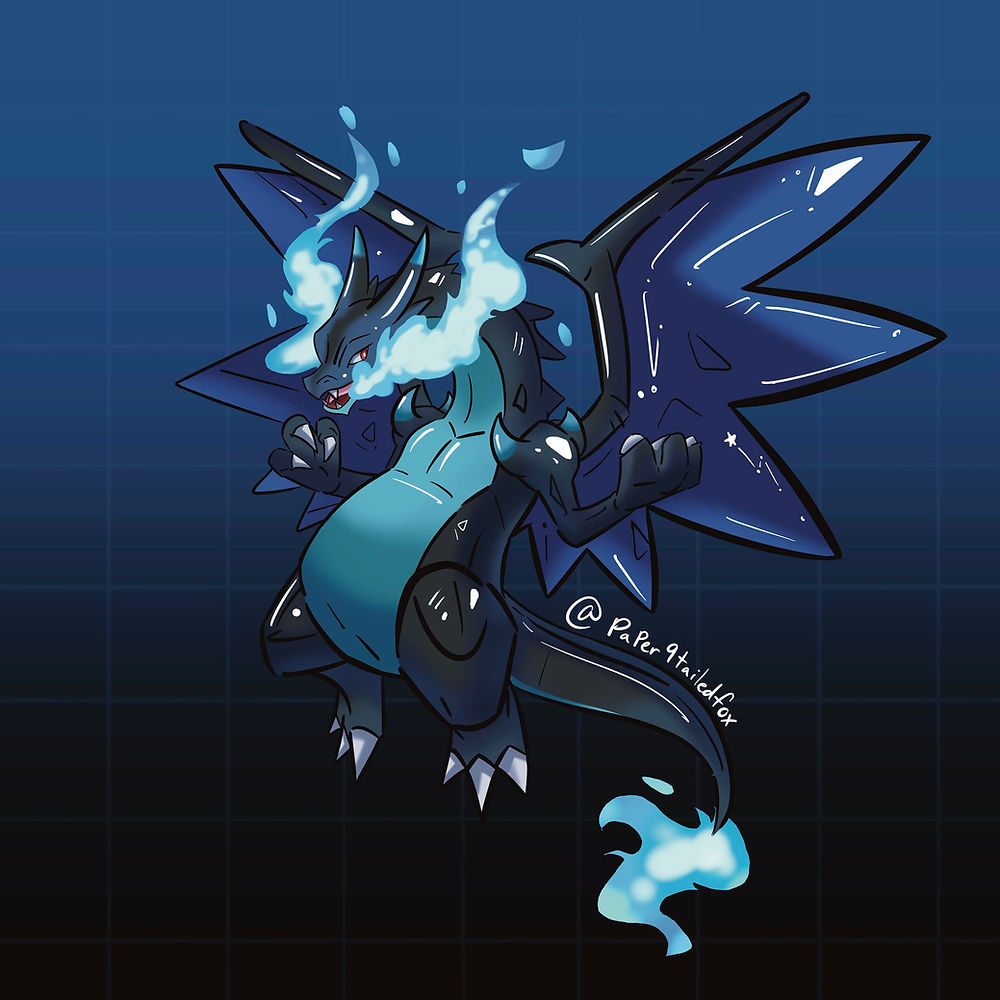 Mega Charizard X fanart commission by Paper9TailedFox