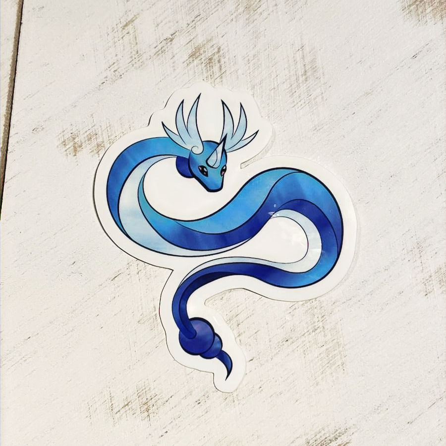 Thumbnail: Blue Dragonair Pokémon sticker with white border
