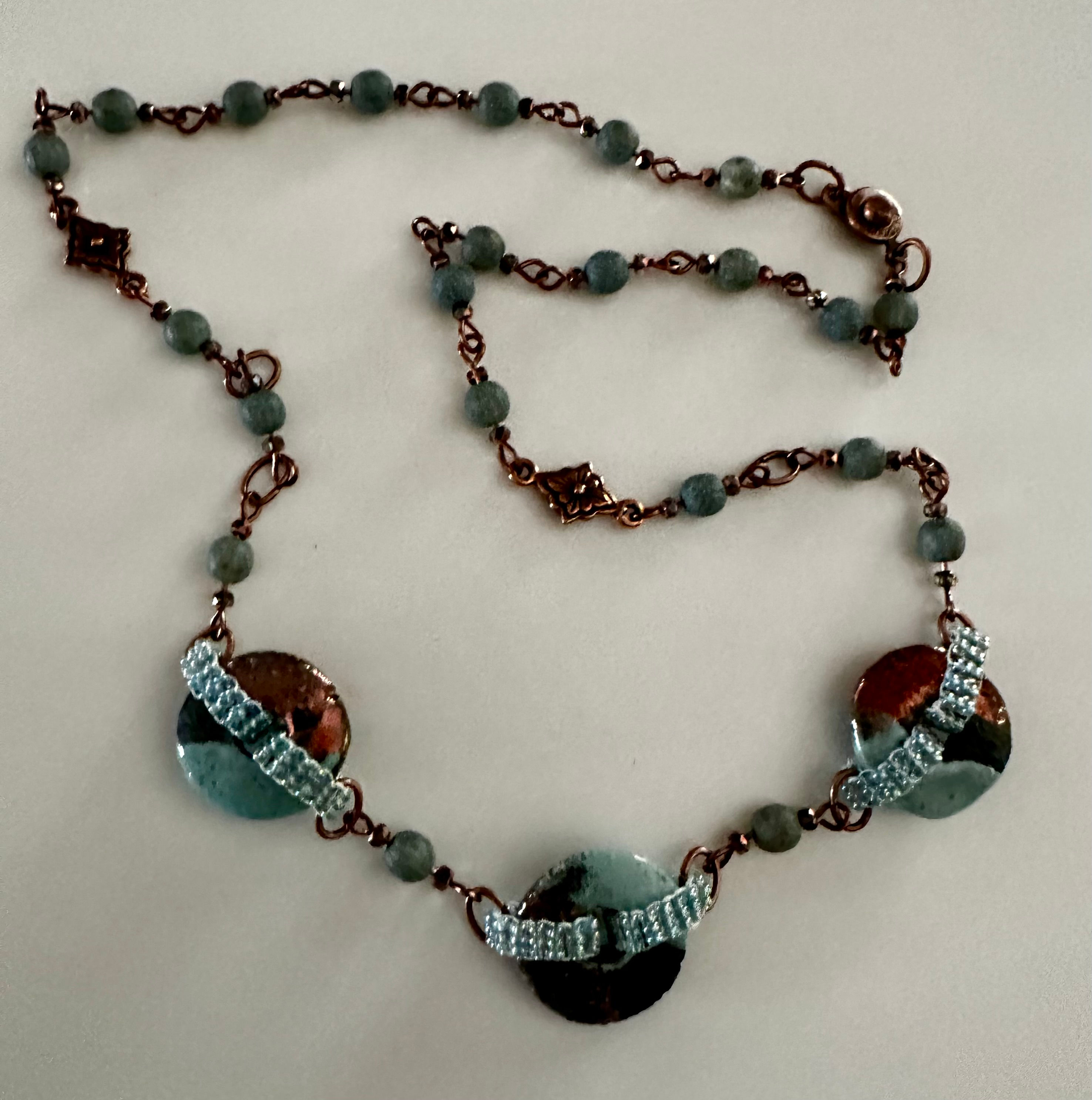 Little Treasures by Jane  Shades of blue and copper necklace