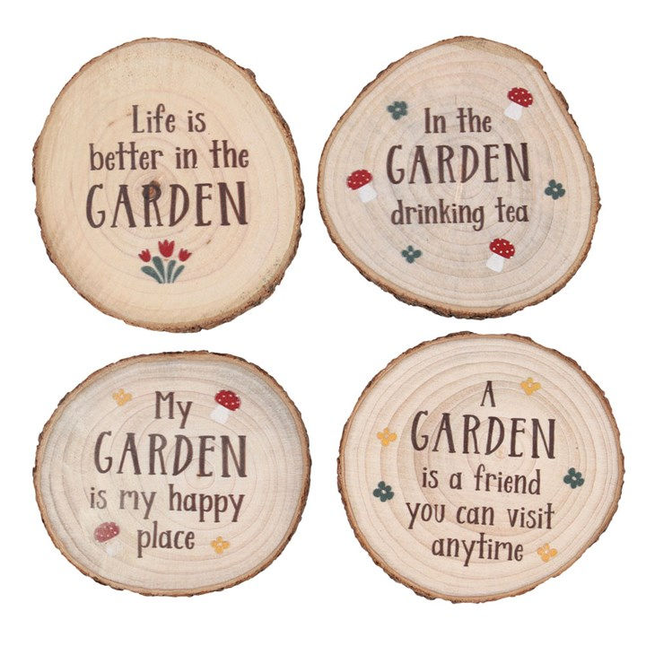 Garden Wood Slice Coaster Set Clearance