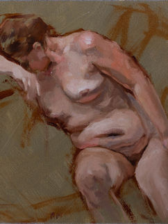 seated nude female figure alla prima painting turning figure head down