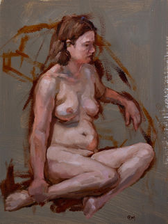 seated nude female figure alla prima painting