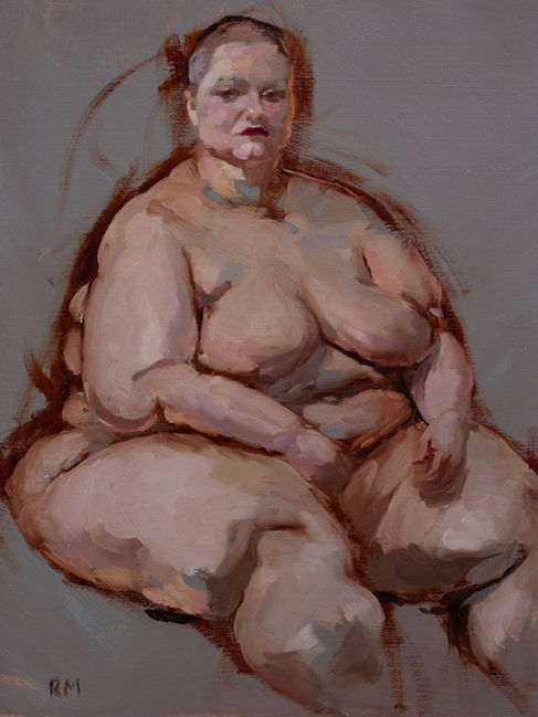 seated nude female figure large alla prima painting