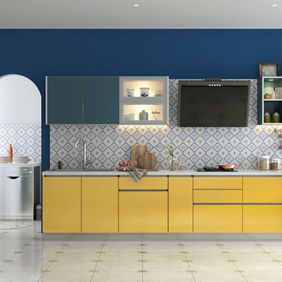 Grey & Yellow Straight Modular Kitchen
