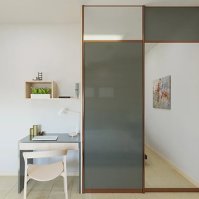 Gray Floor to Ceiling Sliding Door Mirrored Wardrobe 