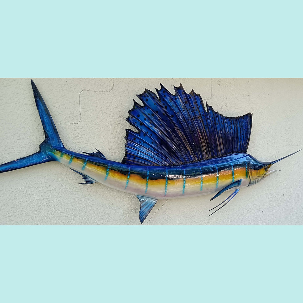 Thumbnail: Realistic Atlantic Sailfish fish mount crafted by Greg Cassell, available at Florida Fish Mounts for saltwater enthusiasts