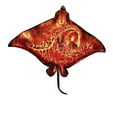 Eagle Ray Half Mount Starring a Tiki Surfing a Wave of Lava Half Fish Mount Facing Up