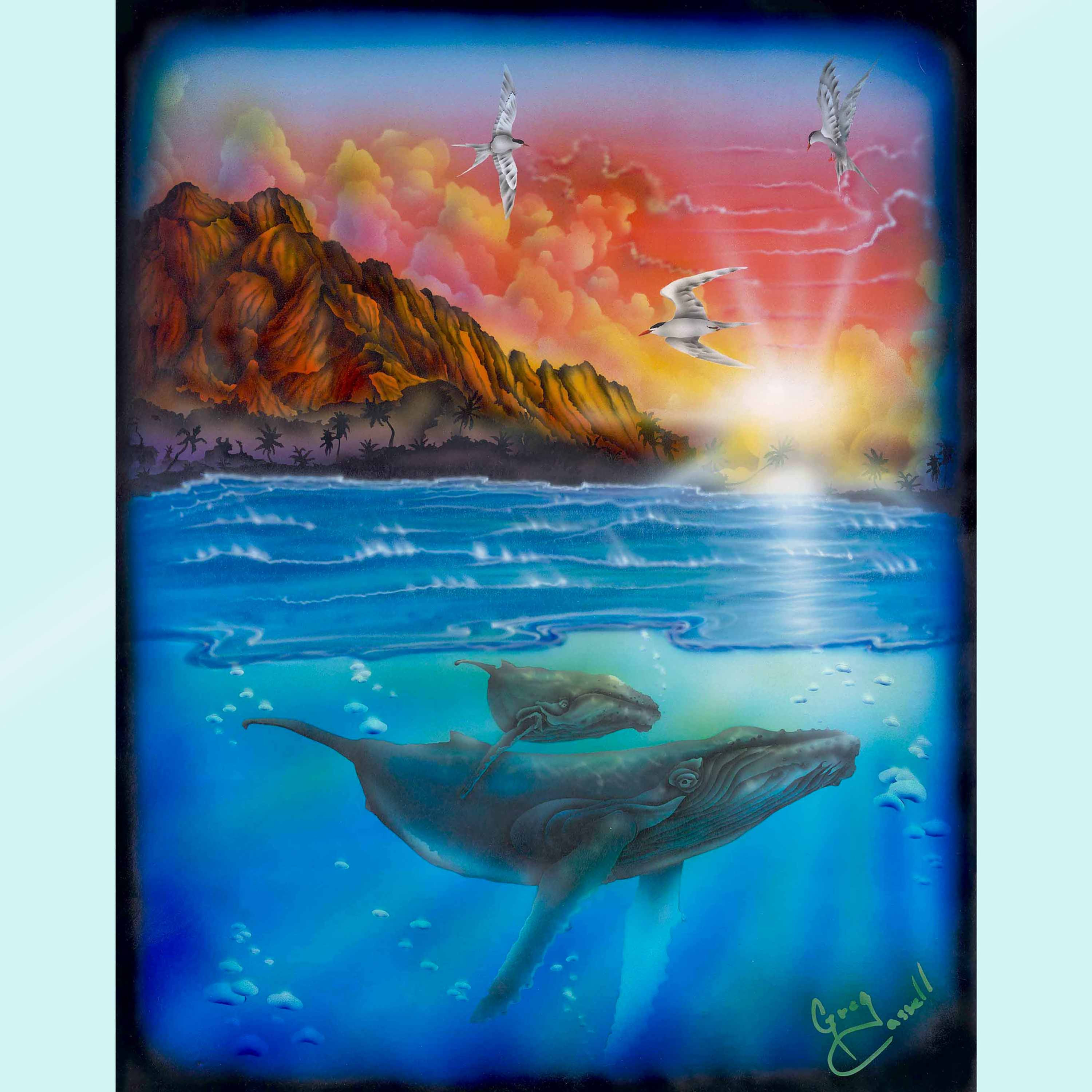 Humpback Whales on stretched canvas by artist Greg Cassell at Florida Fish Mounts