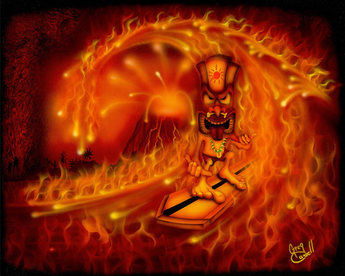 24'' x 18'' Tiki's Lava Ride Original Painting - Greg Cassell Art