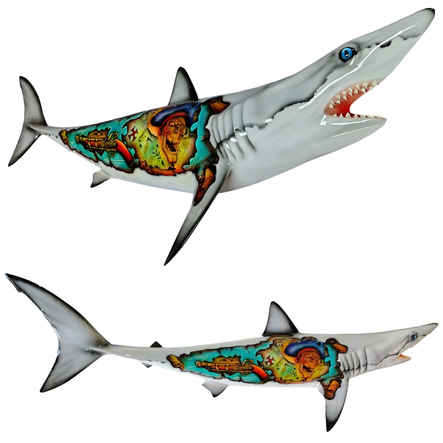 53" Custom-Designed Mako Shark Half Mount Replica with Pirate Mural