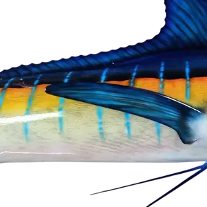 white marlin replica full mount mid torso showing pectoral fin belly yellow wash and striping