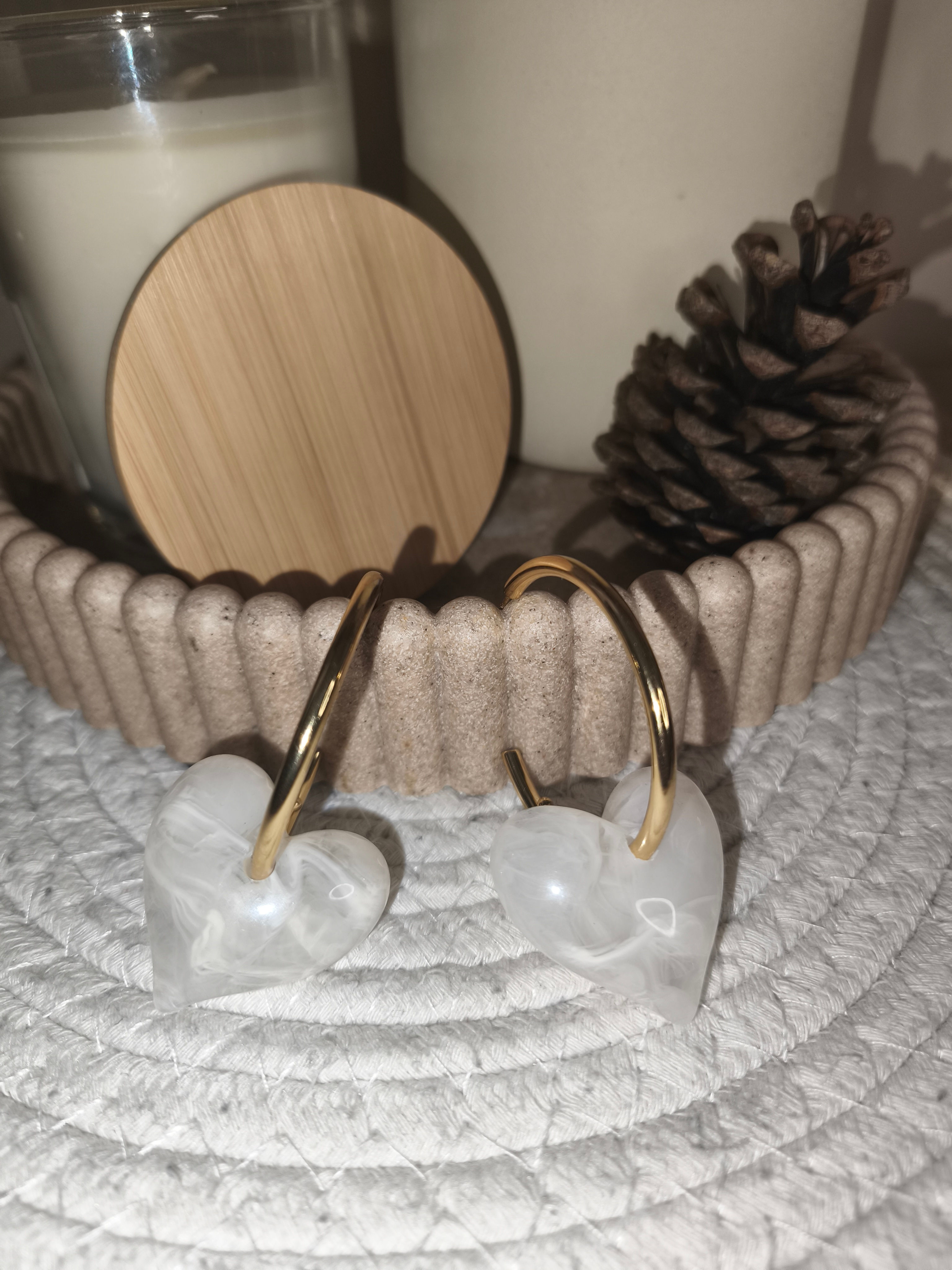 Boucle d'oreille coeur blanc acier inoxydable 