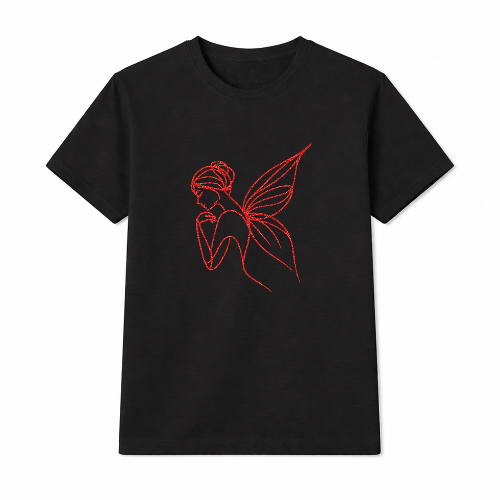 Thumbnail: Womens' Black Tee With Elegant Angel Graphic