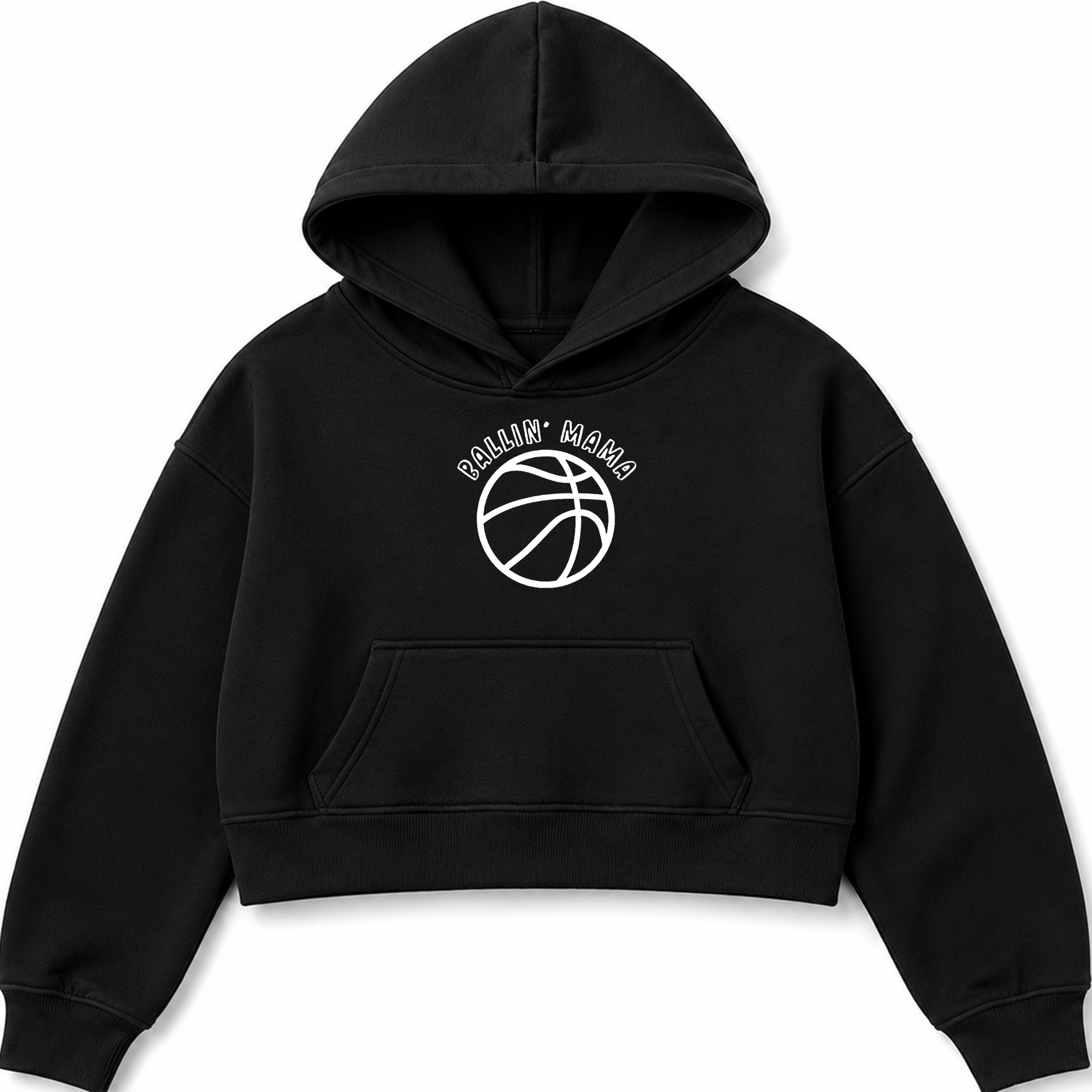 Ballin' Mama Women's Black Cropped Hoodie with Basketball Graphic