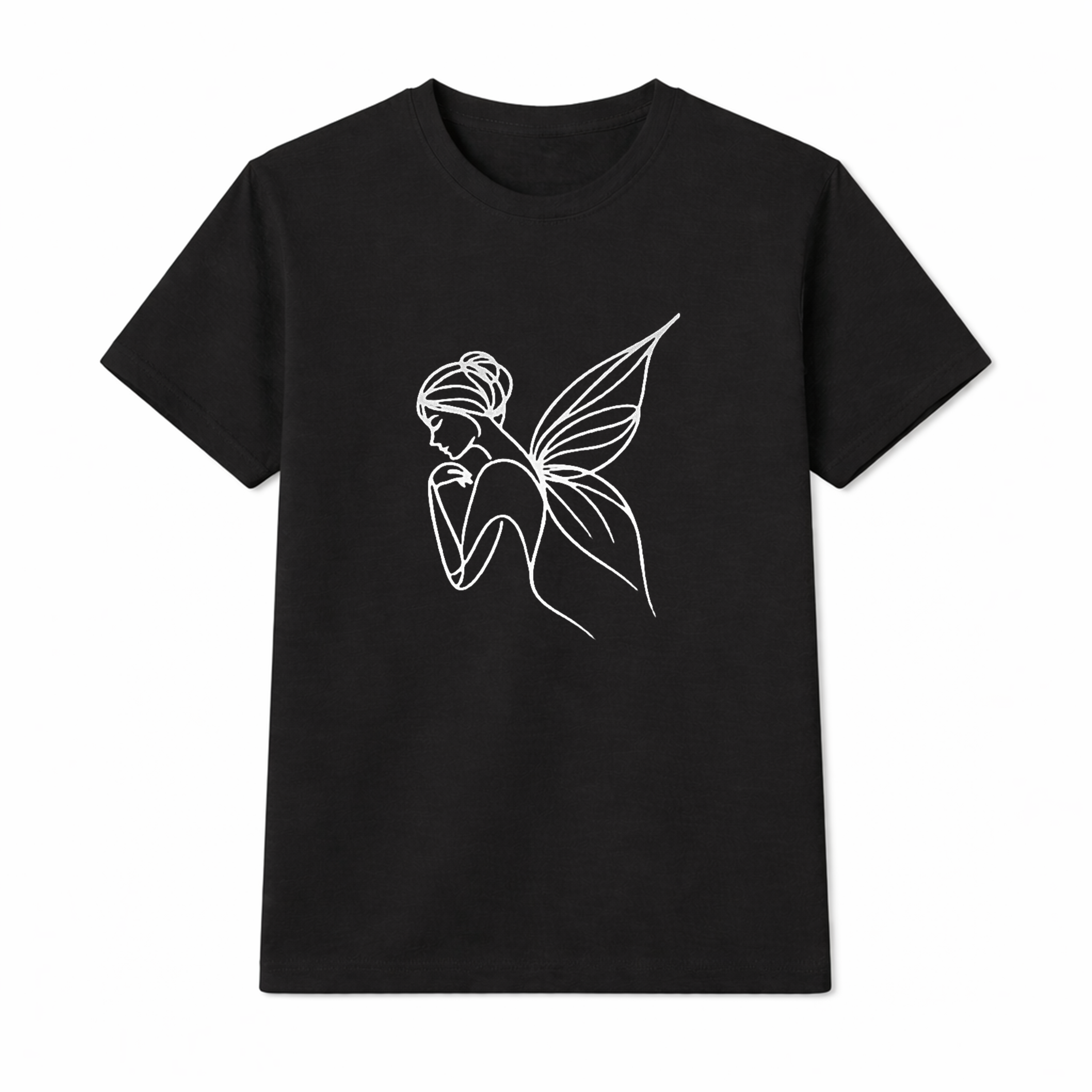 Womens' Black Tee With Elegant Angel Graphic