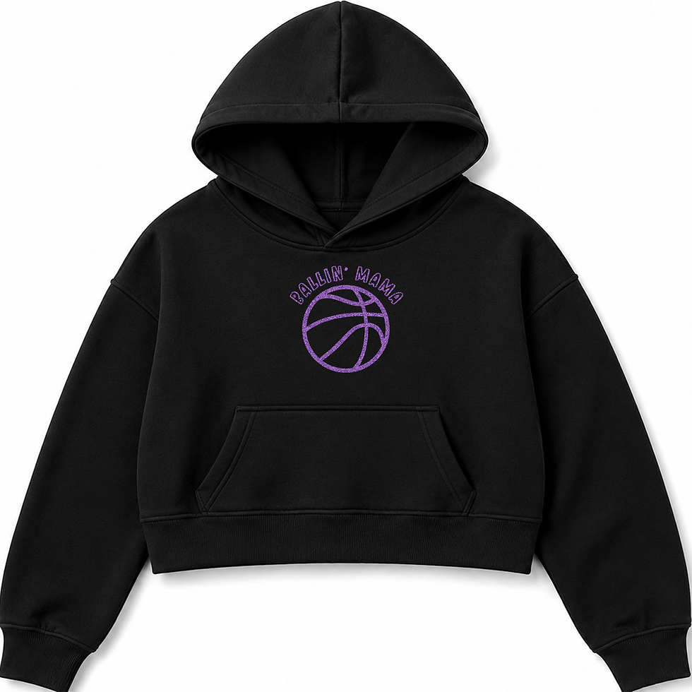 Thumbnail: Ballin' Mama Women's Black Cropped Hoodie with Basketball Graphic