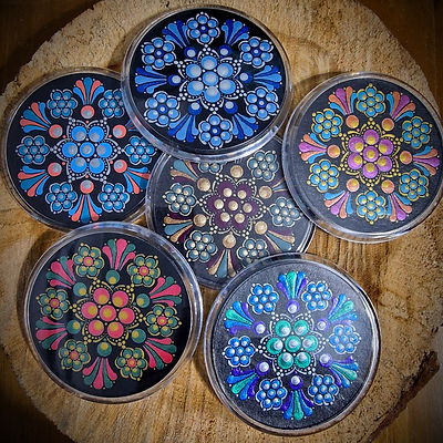 Colourful dot mandala art workshop paintings | Moonbird's Dotty Mandalas