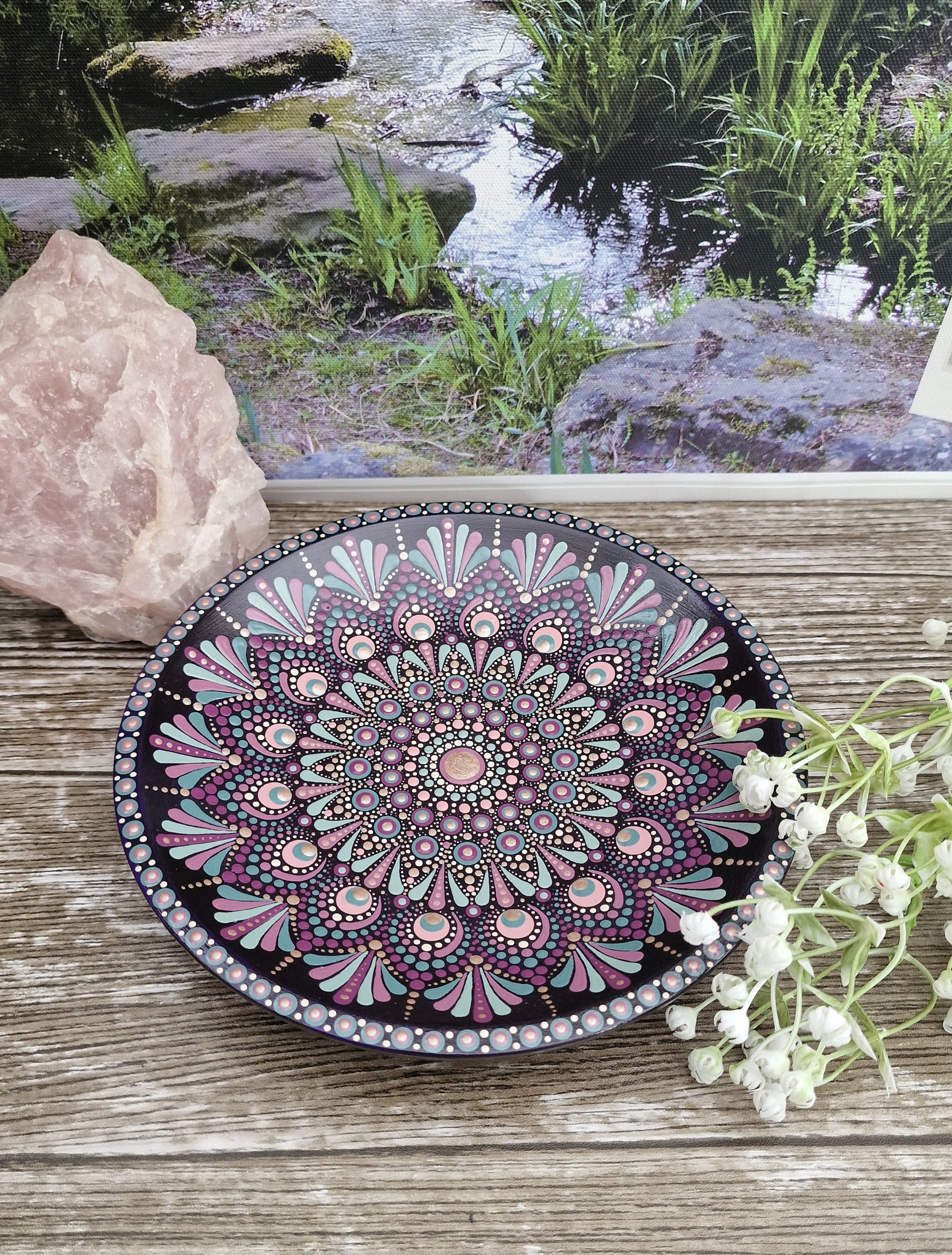 A Platter of Peace Dot Mandala Art Bowl | Moonbird's Dotty Mandalas