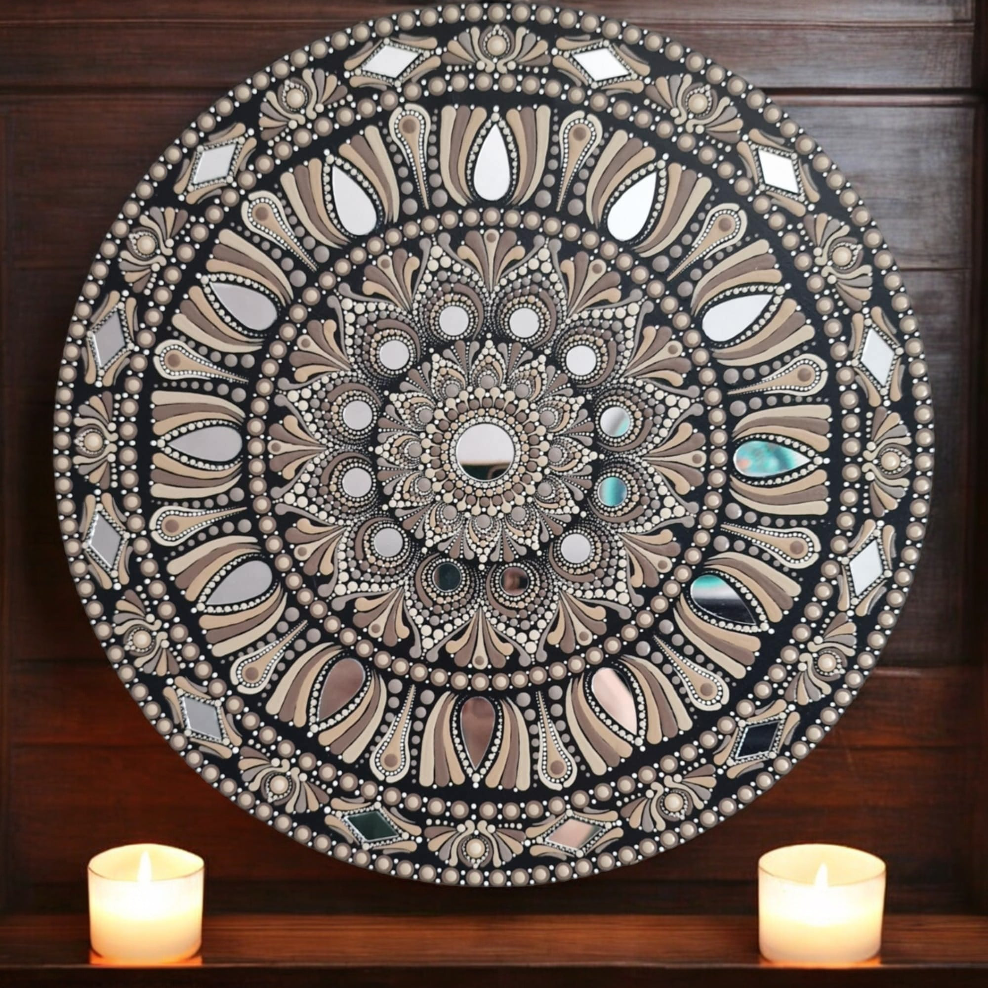 Neutral Reflections Dot Mandala Art | Moonbird's Dotty Mandalas