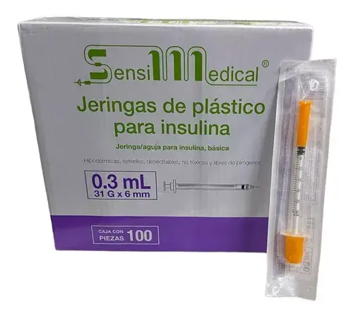 100 Jeringas Para Insulina Sinsemedical 31g X 6mm 0.3ml