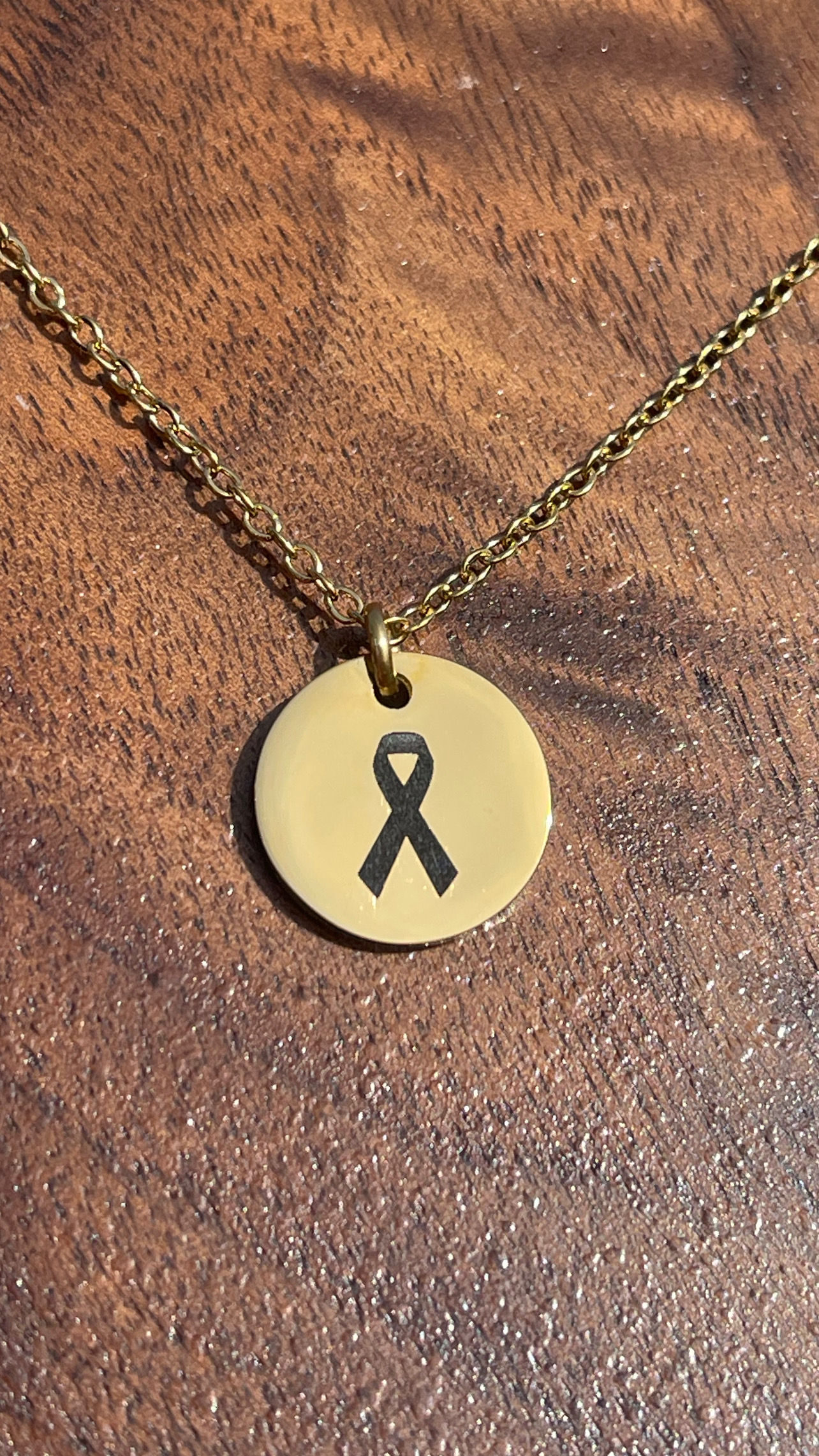 Cancer Ribbon Disk Necklace
