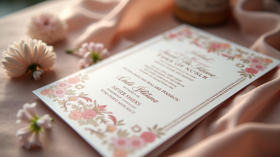 Close-up view of a printed custom event invitation with elegant design