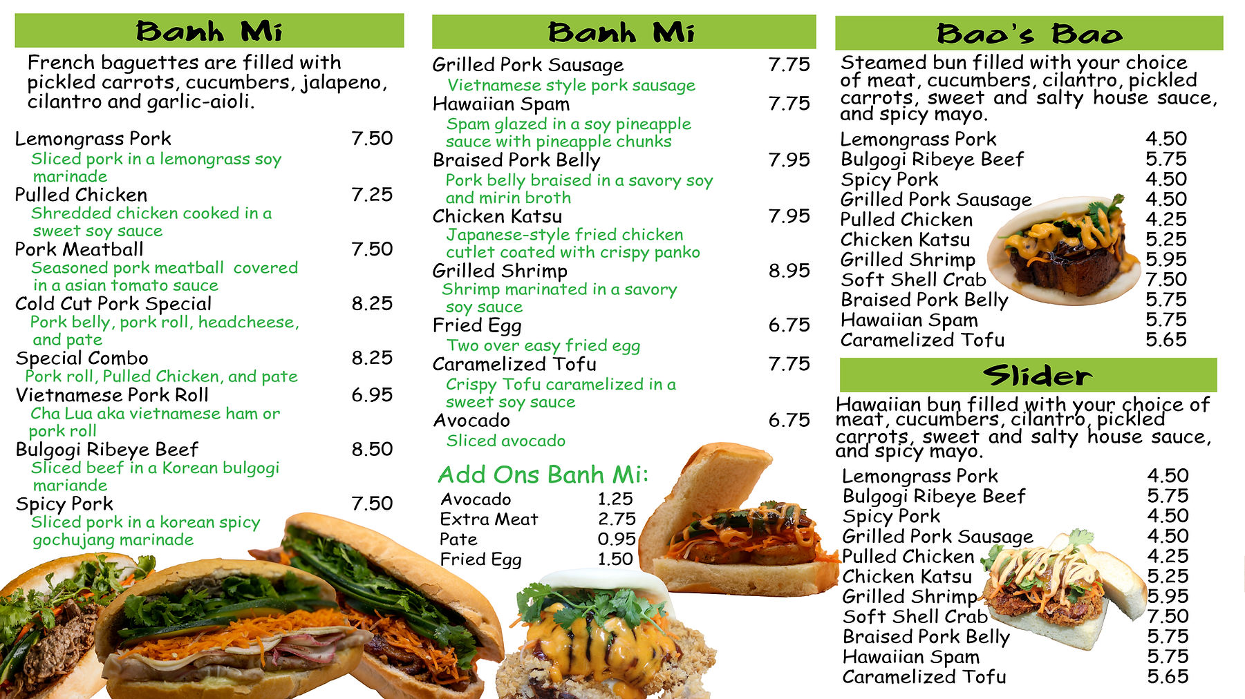 Bao Bao Banh Mi Menu Page 1