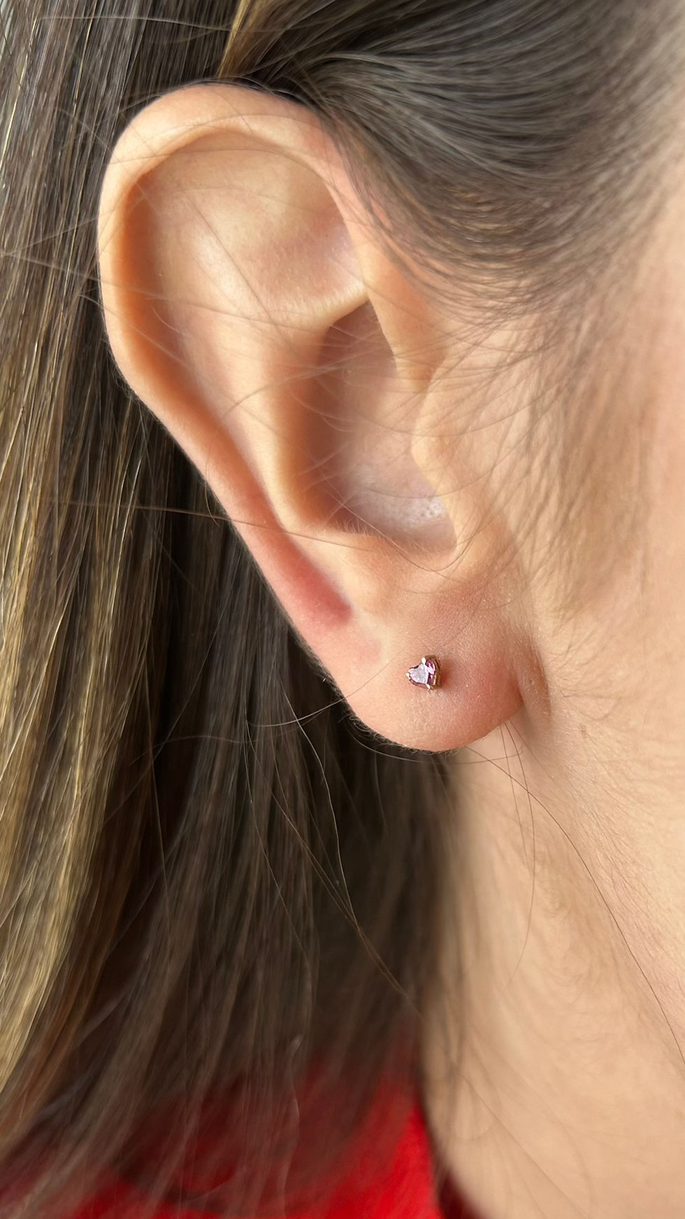 Brinco Baby coração  Turmalina rosa