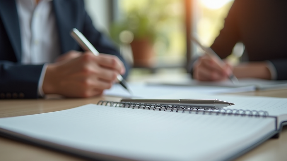 Close-up view of a notebook and pen on a table during a counseling session