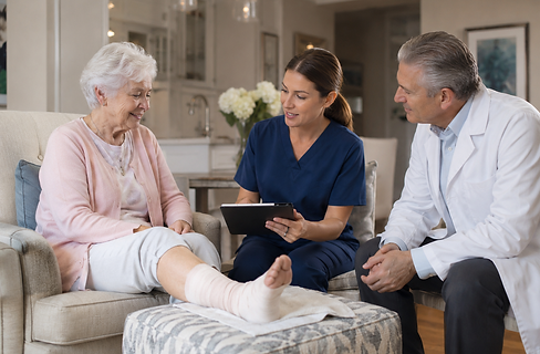 Provider monitoring changes in wound size, drainage and surrounding skin