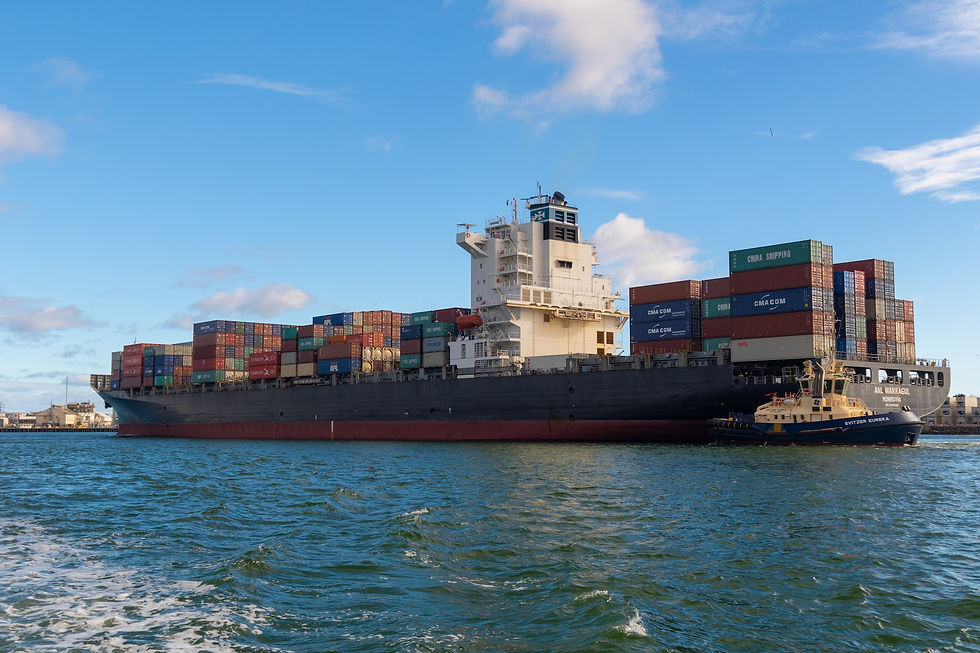 A ship traveling with cargo