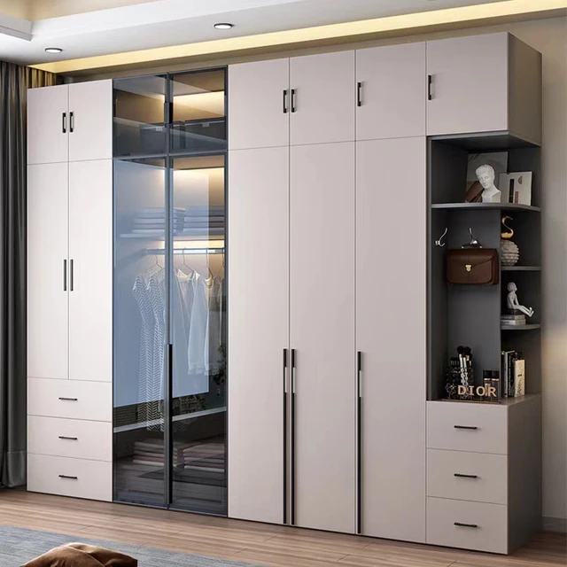 Thumbnail: Customized New Design Clothes Storage Solid Wooden Glass Door Swing Wardrobe. 