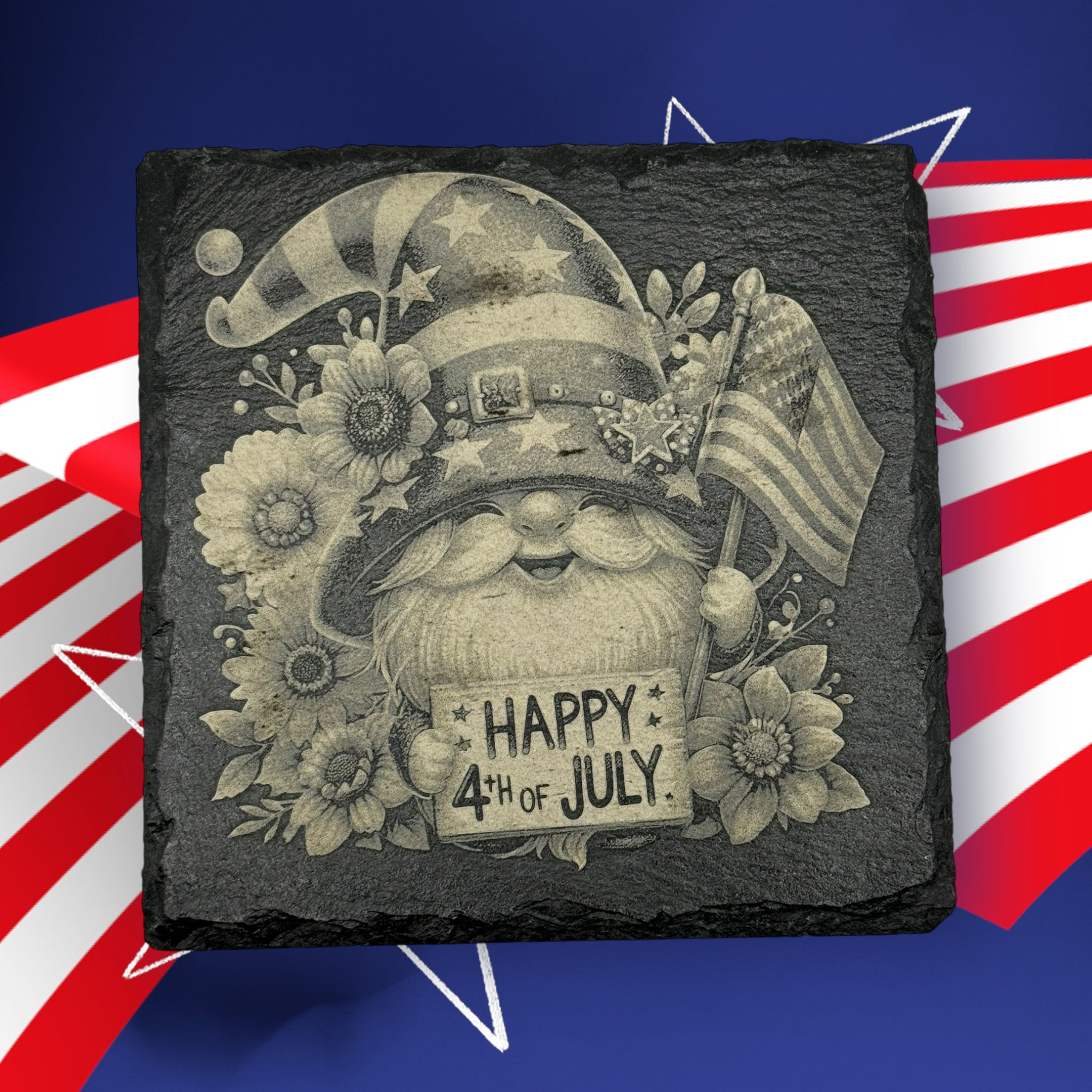 Firework Gnome Slate Coasters