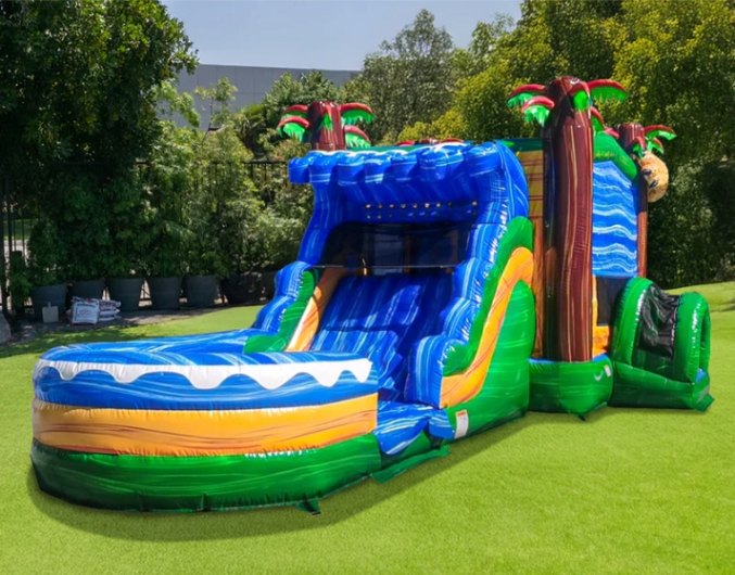 tropical bounce house water slide combo.jpg