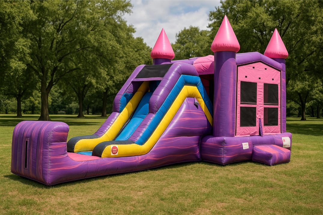 Pink castle bounce house water slide combo .jpg