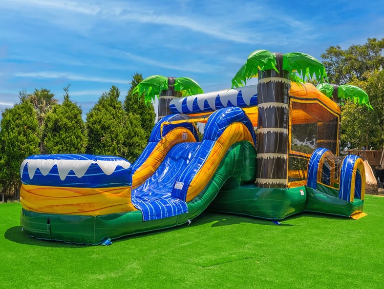 Paradise Palm Bounce House waterslide combo with basketball hoop.jpg
