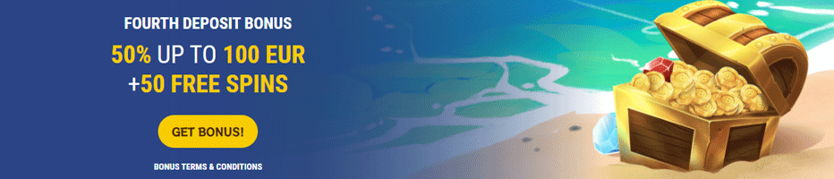 Fourth welcome bonus: 50% up to €100 + 50 free spins