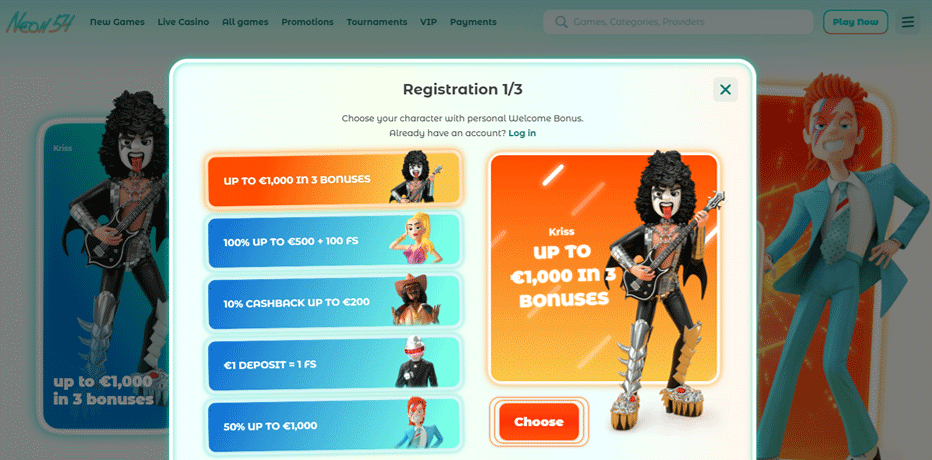 Neon54 Welcome Bonus Package – Choose your Welcome Bonus