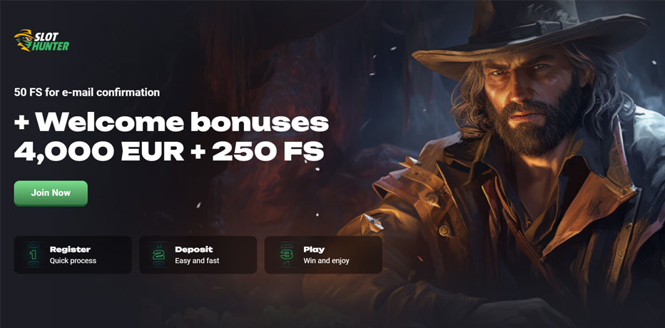 SlotHunter Casino Welcome Bonus - Up €4000 & 250 free spins
