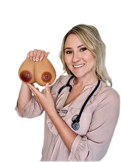 Miranda Farmer IBCLC holding fake breasts