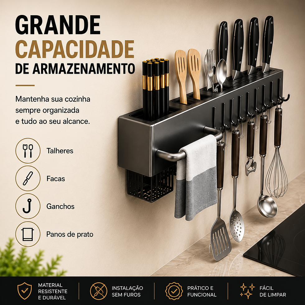 Miniatura: Organizador de Parede para Cozinha com Porta-Facas e Suporte para Utensílios