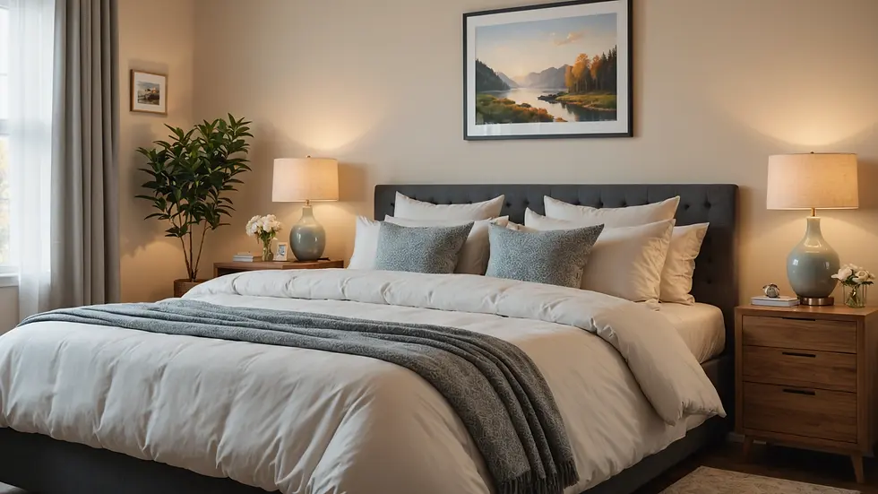 Eye-level view of a cozy and serene bedroom setting