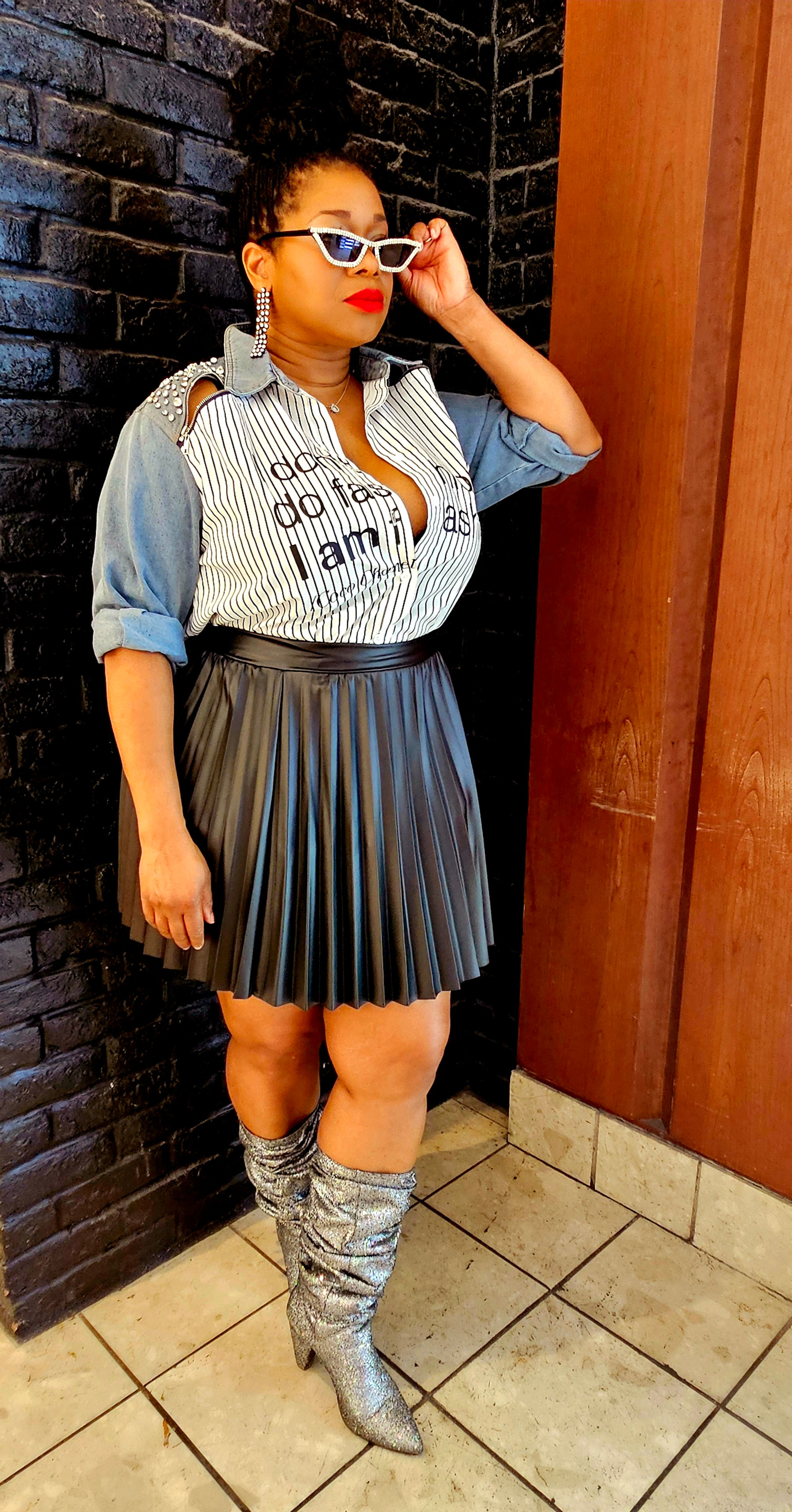 Black Faux Pleated Skirt