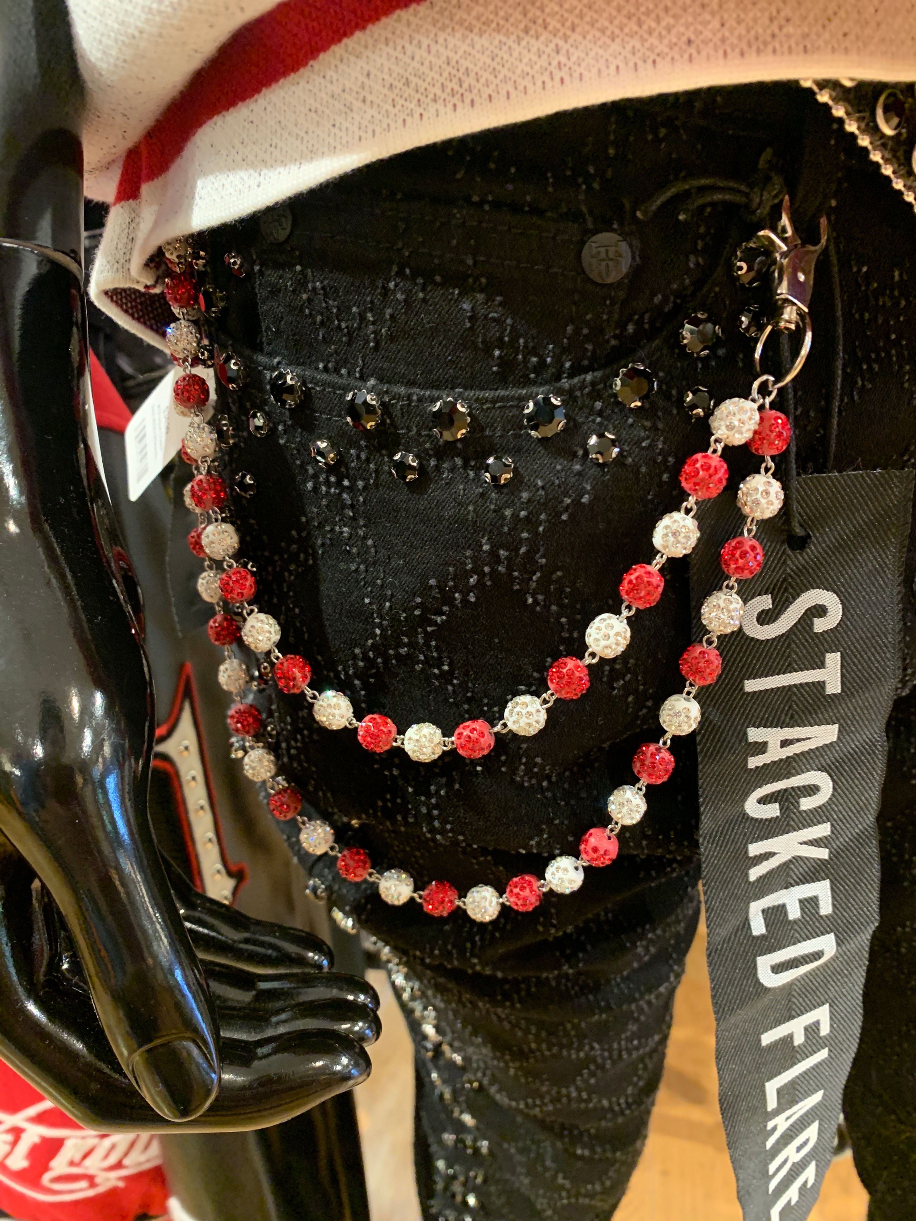 White And Red Rhinestone Pocket Chain