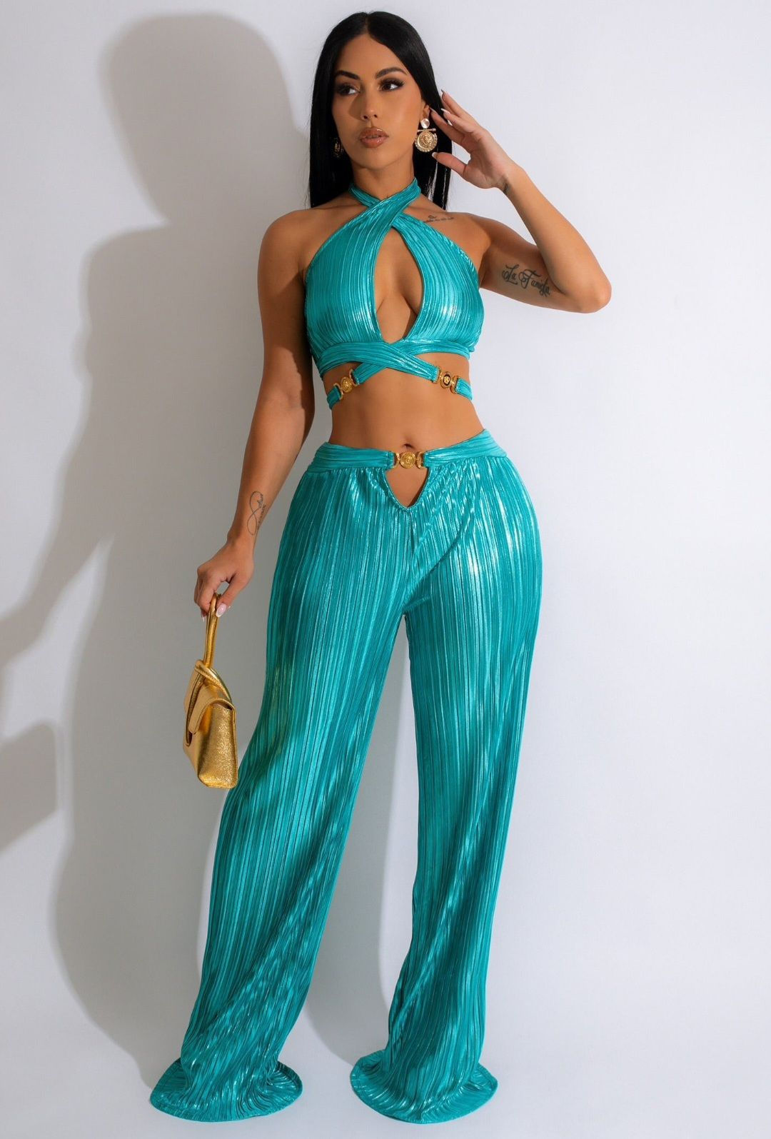 Turquoise Teal Shimmer Two Piece Buckle Set