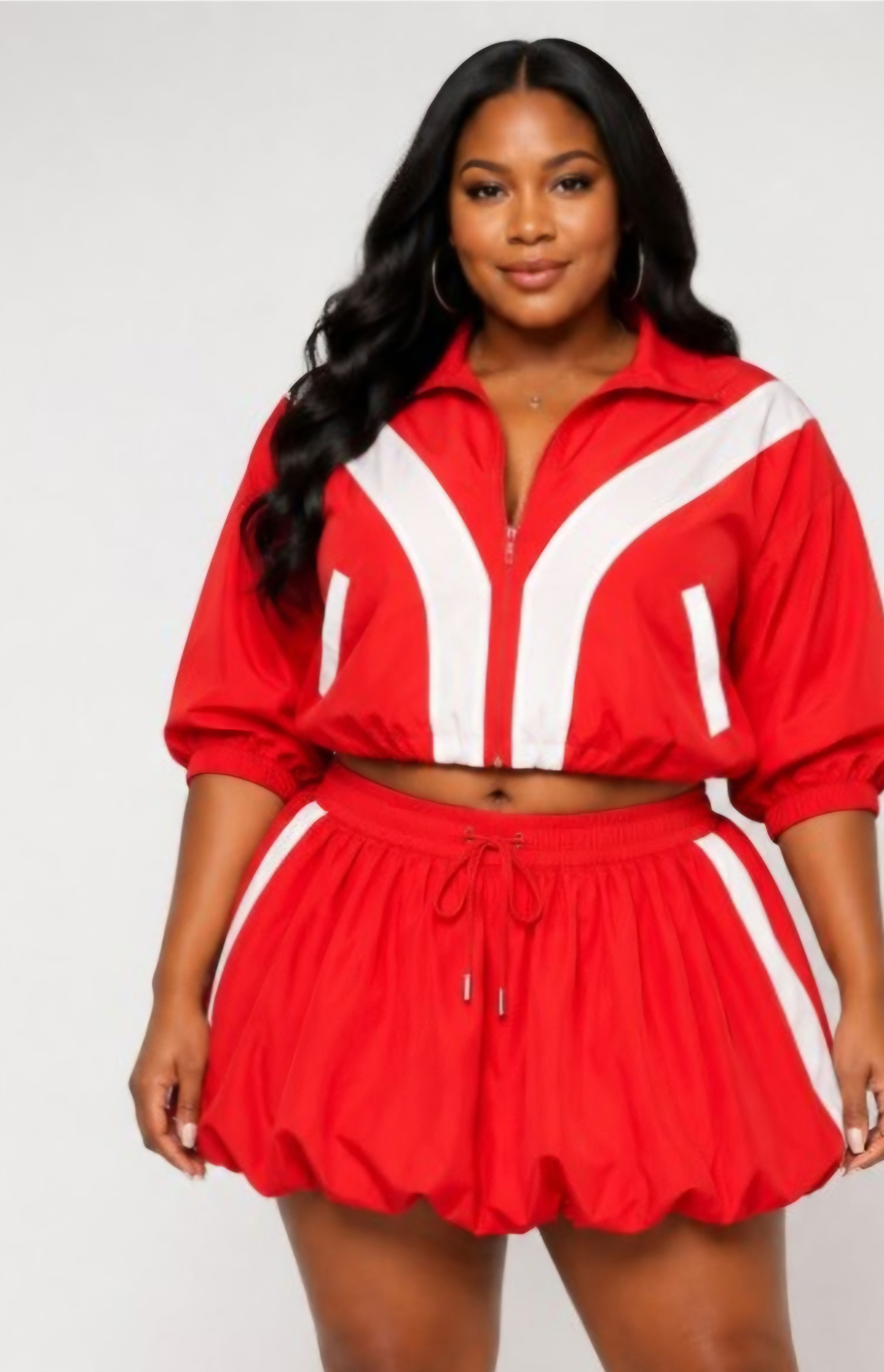 Red Track Skirt Set