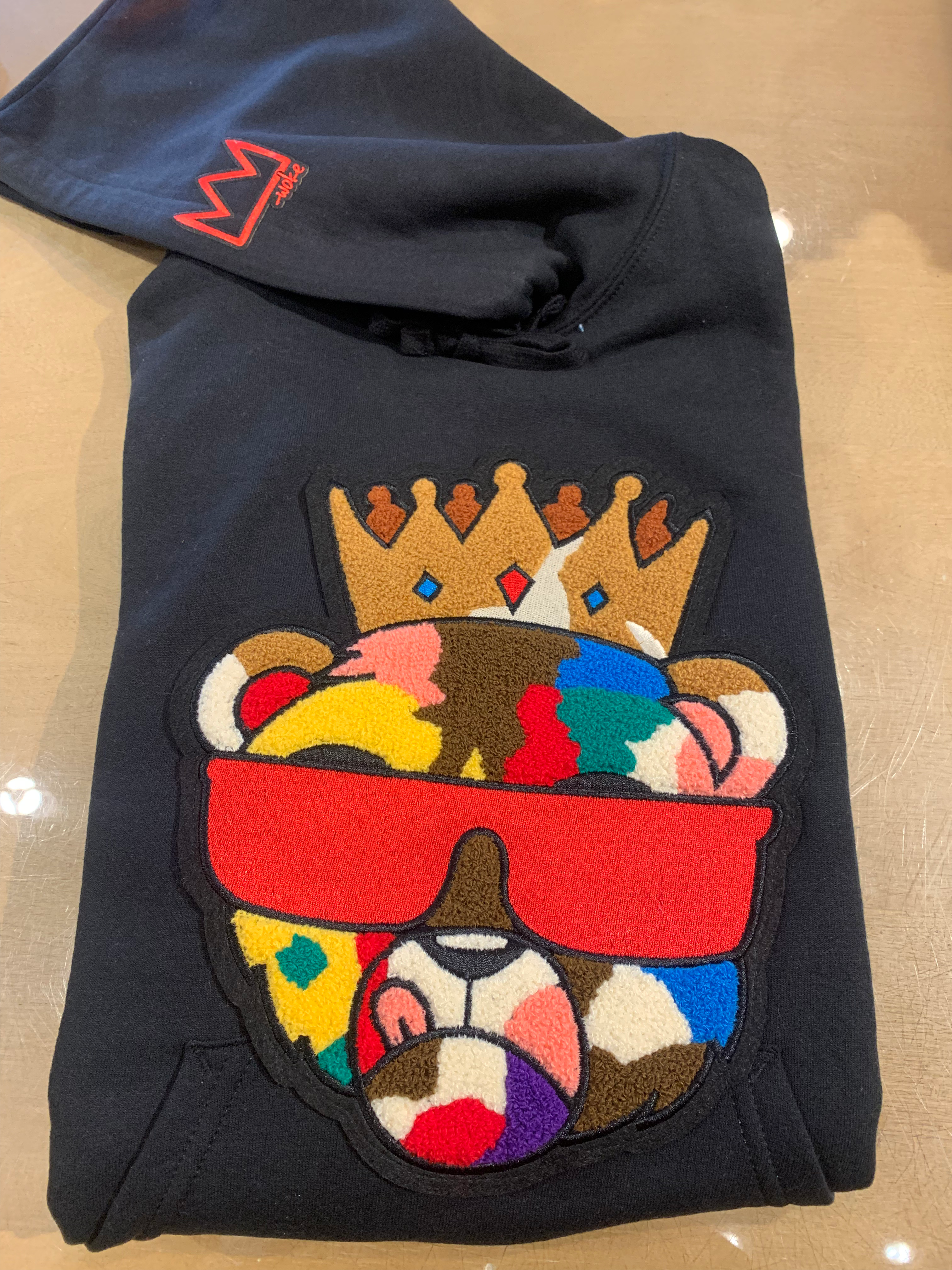 Black Colorful Crown Bear Hoodie
