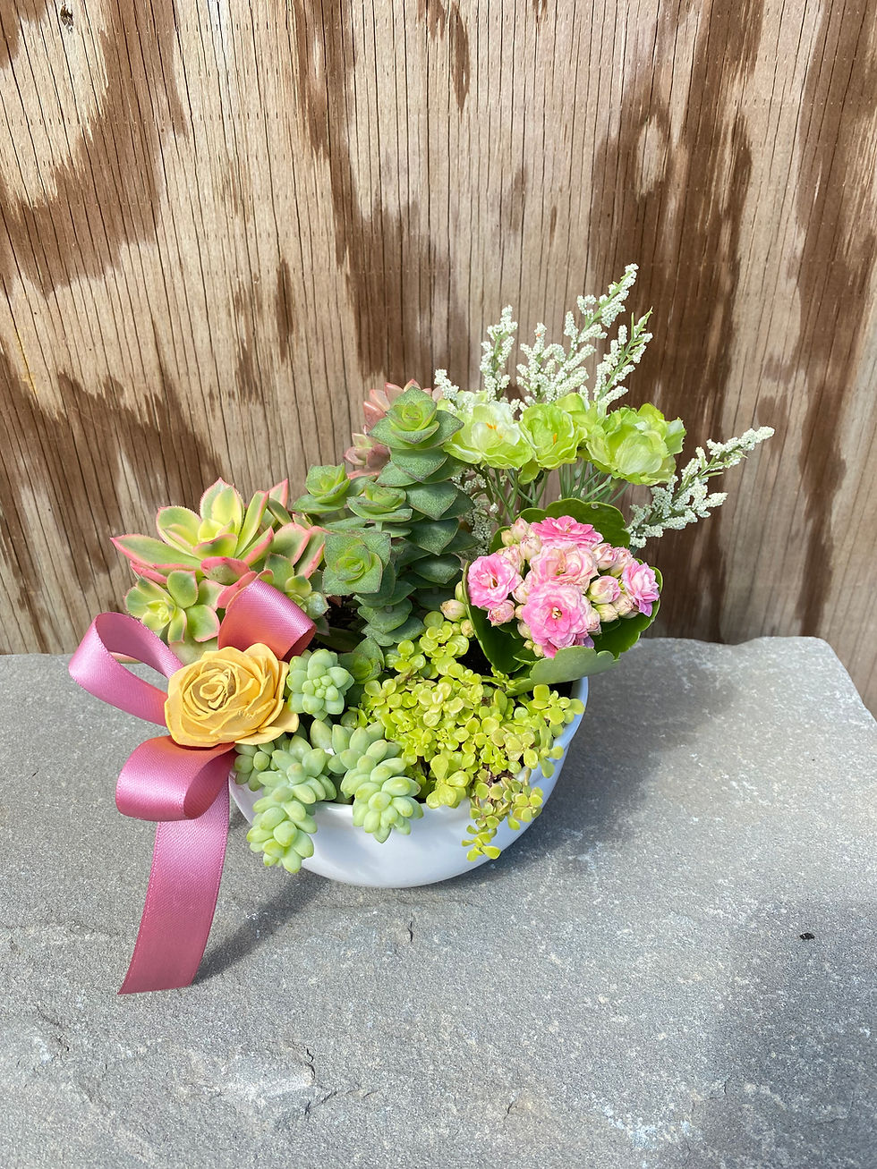 Tabletop Succulent Arrangement w/ Wood Flowers
